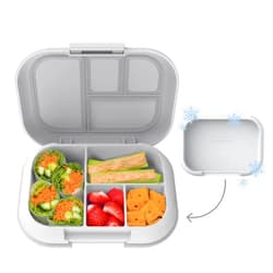 Bentgo Kids Chill Leak-Proof Lunch Box - Included Reusable Ice Pack Keeps Food Cold; 4-Compartment Bento Lunch Container; Microwave & Dishwasher Safe; 2 Year Manufacturer Warranty (Gray)