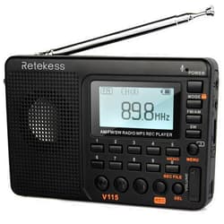 Retekess V115 Digital Radio AM FM, Portable Shortwave Radios, Rechargeable Radio Digital Tuner and Presets, Support Micro SD and AUX Record, Bass Speaker Black