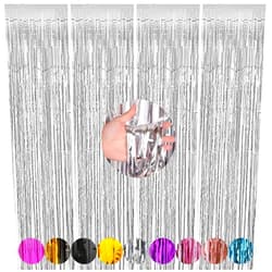 WUYUEJXI 4 Pack Silvery Fringe Backdrop Curtains,3.3 x 9.9 ft Door Streamers ， Silvery Backdrop Curtains ，Tinsel Streamers for Birthday Party Decorations ，for Party Decorations,Disco Party ，Gender Reveal