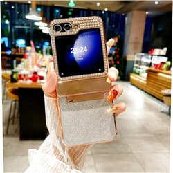 ZORSOME for Samsung Galaxy Flip 5 Bling Glitter Hinged Case for Girls Women,Luxury Bling Full Protecive Shockproof PC Case Cover for Samsung Galaxy Flip 5,Sliver