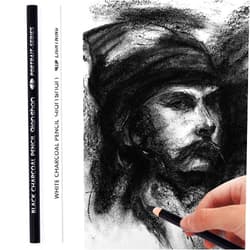 qianshan 2 Pcs Black White Color Charcoal Pencils, Professional Hight Quality Sketch Highlight Charcoal Wooden Pencils for Artist Drawing, Sketching, Blending, 2 Colors of 1 Black, 1White