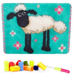 clubevy DIY Latch Hook Kits Rug Embroidery Carpet Set Needlework with Crochet Needlework Crafts Shaggy DIY Latch Kits for Adults/Kids