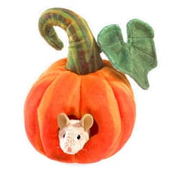 Folkmanis Mouse in Pumpkin Finger Puppet, Orange, Green, Pink (3118)