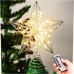 Verdenu 10'' Christmas Tree Topper Lighted in 8 Modes, Christmas Star Tree Topper with 40 LED Lights, Metal Star Tree Topper with Remote Control for Christmas Decorations, Home Decorations