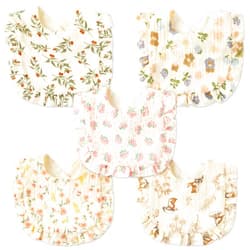 Zainpe 5Pcs Snap Muslin Cotton Baby Drooling Bibs Bib with Flounce Lace Absorbent Layers Soft Burp Cloths for Infant