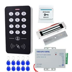 49.99 HFeng Cheap Access Control System Kit Set RFID Access Control Keypad Controller + 180KG/350lbs Electric Magnetic Lock + Power Supply + 10pcs RFID Keychains Cards for Door Entry System