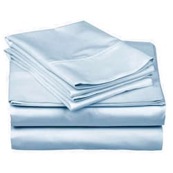 FlyCotton 800 Thread Count 4-Pcs Bed Sheets Set Light Blue 100% Cotton Bedding Set for FullXL Size Bed Long Staple Cotton Bedlinen Set Soft Breathable, Fits Mattress Upto 24'' Deep Pockets