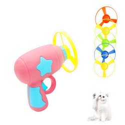 Andiker Cat Fetch Toy, Interactive Kitten Flying Disc Launcher Toy with 5 Colorful Flying Propellers for Cat Enrichment, Flying Saucer Toy for Cats for Training and Chasing (Pink)