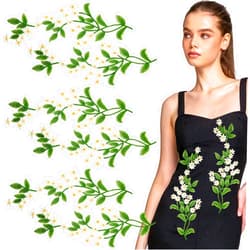 Aswewamt 3 Pairs Green Lace Forest Leaves Vine Applique Patches Daisy Sewing Embroidery Applique Bohemian Shoulder Collar Trims Embellishment Decorative Patches for Clothing Bags Dress DIY Accessory Craft