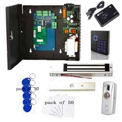 MENGQI-CONTROL TCP/IP One Door Card/Fob/PIN Code Access Control Track History Records Door Entry System Magnetic Lock Keypad Reader Metal Exit Button 110V Power Supply