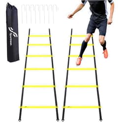 Sportneer Agility Ladder Speed Training Set - 12 Rungs 20ft Detachable Exercise Ladders in 2pcs (6 rungs each) with Ground Stakes for Soccer Football Footwork Training - Ladder with Carry Bag - Yellow