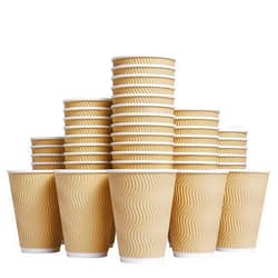 Luckypack Hot Paper Cups_12 oz Disposable Insulated Corrugated Sleeve Ripple Wall Paper Cup 100 pcs,12oz Cups for Drink，Hot Coffee Cups (Brown)