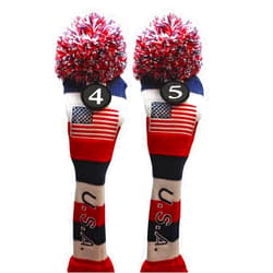 USA Knit Headcover USA Majek Golf #4 & 5 Hybrid Headcovers Pom Pom Knit Limited Edition Vintage Classic Traditional Flag Stars Red White Blue Stripes Retro Head Cover