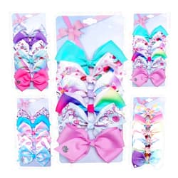 JCSMARTEC [6Pack/Set] 5In Cute Mermaid Rainbow Colorful Grosgrain Ribbon Hair Bow Alligator Clip Accessories (Unicorn-A Series)