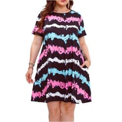 HBEYYTO Women's Plus Size Short Sleeve Loose Dress Casual Swing T Shirt Dresses with Pockets (XL-5XL)