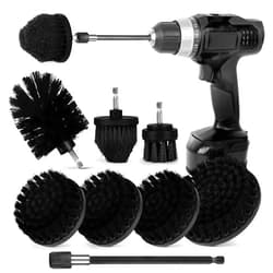 Tialero Drill Brush Attachment Set, 7 Pack 1/4in Power Scrubber Brush + Extend Long Attachment, Brush Drill Attachment, Power Cleaning Scrub Brush for Bathroom, Tub, Tile, Corner, Floor（Black）