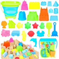 RACPNEL Collapsible Beach Toys Set for Kids Toddlers, Travel Sand Castle Toys for Beach with Mesh Bag & Sand Molds, Collapsible Sand Bucket and Shovel Set for Kids, Sandbox Toys for Toddlers Kids Age 3-12