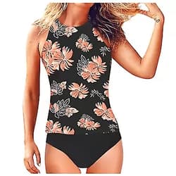 SNKSDGM Swimsuit Women Two Piece Ruffle Tankini Tops Tankini Bathing Suit with Boy Shorts Modest Athletic Swimwears Pkdhf-b2663-black-2 Small