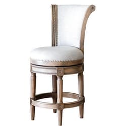 Maven Lane Pullman 26 Inch Tall Counter Height Upholstered Barstool with Back in Reclaimed Oak Finish with Ash Grey Fabric Cushion Seat