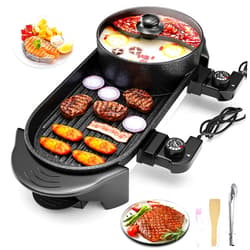 Panghuhu88 2 in 1 Electric Grill Hot Pot,Multifunctional Smokeless Grill Indoor Teppanyaki Grill/Shabu Pot with Divider-Separate Dual Temperature Contral,hot pot with grill for 2-12 People,110V