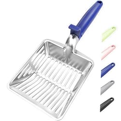 KooMooM Metal Cat Litter Scoop, Large Cat Scooper with Deep Shovel & Dual Sifting Holes for Fast & Precise Sifting, Space Aluminum Kitty Litter Scooper with Long Handle & Easy-to-Hang Hook - Blue