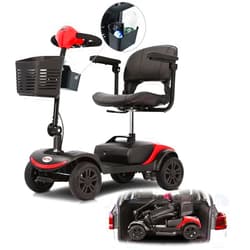 MWrouqfur Folding Mobility Scooter for Seniors 4 Wheel Scooter for Adults Electric Medical Scooter Compact for Travel - Electric Powered Wheelchair Device - Compact Heavy Duty Mobile (Light Red)