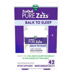 ZzzQuil Vicks ZzzQuil Pure Zzzs Back to Sleep Rapid Dissolve Tablets, Low Dose Melatonin 0.3mg, Fast Dissolve, Designed for Middle of The Night Use, Count 42