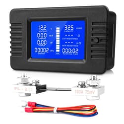 MNJ Motor DC 9 in 1 Battery Monitor Meter with Shunt, 0-200V 0-100A LCD Display Digital Current Voltage Power Energy Meter, Easy Installation Multimeter Voltmeter Ammeter for Cars RV Solar System