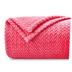 NEWCOSPLAY Super Soft Throw Blanket Coral Pink Premium Silky Flannel Fleece Leaves Pattern Lightweight Bed Blanket All Season Use (Coral Pink, Throw(40