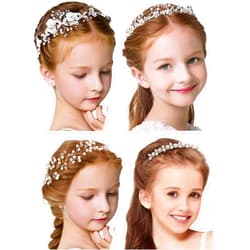 WILLBOND 4 Pcs Flower Girl Headpiece for Wedding Princess Wedding Headband Girl Pearls Hair Piece for Girl Hair Accessory Wedding Party First Communion Veil