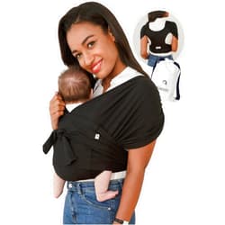Konny Baby Carrier Elastech Luxury Carrier Wrap, Easy to Wear Baby Wrap Carrier, Perfect Essentials Cloths for Newborn Babies up to 44 lbs, (Black, L)