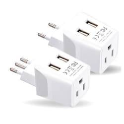 Ceptics Italy, Europe Travel Adapter Plug Set - 2 Pack - with 2 USB + USA Socket Input - Type L and Type C - Ultra Compact - Safe Grounded Perfect for Cell Phones, Laptops, Camera Chargers