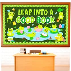 gisgfim Frog Reading Bulletin Board Decorations Set Classroom Summer Leap Into A Good Book Bulletin Board Summer Frog Cutouts Bulletin Board Borders Decor for School Library Chalkboard Wall(Frog)