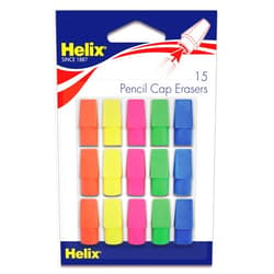 Maped Helix USA - Classic Pencil Cap Erasers, 15-Pack - Smear-Free Homework Corrections - Vibrant Colors & Safe Materials - Ideal for Students