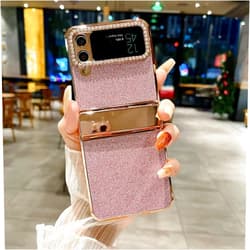 ZORSOME for Samsung Galaxy Flip 3 Bling Glitter Hinged Case for Girls Women,Luxury Bling Full Protecive Shockproof PC Case Cover for Samsung Galaxy Flip 3,Pink