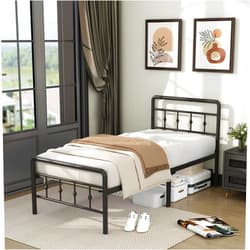 DiaOutro Classic Metal Platform Twin Bed Frames with Headboard and Footboard, 16 Inch No Box Spring Needed Heavy Duty Victorian Style Iron-Art Mattress Foundation/Under Bed Storage
