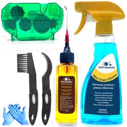 Ultrafashs Bike Chain Oil Lubricant and Cleaner Set with Bicycle Degreaser,Wet Lubricant,Chain Scrubber,Cleaning Brush Tool.for Cleaning Bike Chains,Rear Cogs,Chainrings.Lube-2oz,Degreaser-10or19oz.