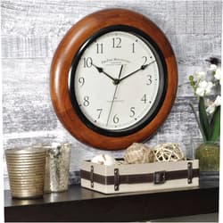 FirsTime & Co. Walnut Round Wall Clock, 11