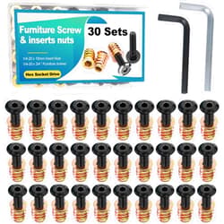 Twidec/30 Sets 1/4-20x15mm Threaded Inserts for Wood Furniture Screw Nut Kit Bolt Fastener Connector with 1/4-20x20mm Screw-in Nuts and Hex Wrench N-083-30set