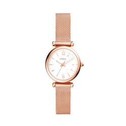 Fossil Women's Carlie Mini Quartz Stainless Steel Mesh Three-Hand Watch, Color: Rose Gold (Model: ES4433)