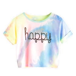 SweatyRocks Women's Short Sleeve Tie Dye Letter Print Crop Top T Shirt
