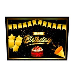 Josimen Happy Birthday Backdrop Banner Large Black Gold Birthday Party Background Poster Photo Booth Hanging Banners Signs for Indoor Outdoor Birthday Party Decorations, 70.8 x 45.3 Inch (Style1)