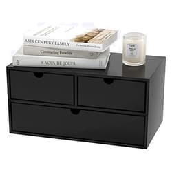 Wisuce Bamboo Desk Organizer - Mini Bamboo Desk Drawer Tabletop Cosmetic Storage Organization for Office or Home Black