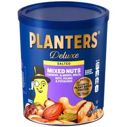 PLANTERS Deluxe Salted Mixed Nuts, Party Snacks, Plant-Based Protein 15.25oz (1 Canister)