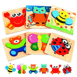 Dreampark Wooden Puzzles for Toddlers Ages 1-3, Montessori Toys for 1 2 3 Years Old Girls Boys Baby Kids Puzzle Learning Educational Christmas Birthday Gifts Toys 6 Pack Animal Jigsaw Puzzle