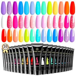 SAVILAND 20 Colors Poly Nail Extension Gel Kit Bright Rainbow Pink Purple Blue Color Collection Poly Gel Nail Kit for Daily Nail Art DIY Home Nail Salon