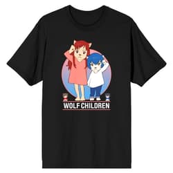 Bioworld Wolf Children Yuki & AME Character Circle Crew Neck Short Sleeve Black Adult T-Shirt