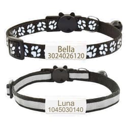 Senristar Personalized 2 Pack Reflective Cat Collar,Custom Breakaway Cat Collars with Name Tag and Bell,Anti-Lost Nameplate Cat Collar for Girls & Boys (Black,fit 8''-11.0'')