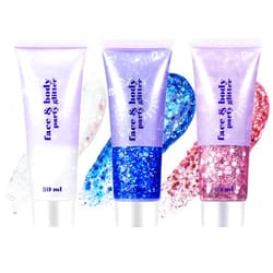 Go Ho White Pink and Blue Body Glitter Set,Singer Concerts Face Glitter Gel Makeup,Holographic Long Lasting Chunky Sequins Glitters for Eye Lip Hair Nails,Festival Rave Accessories