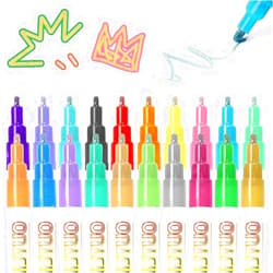 Kruggo Upgraded Marker Pen for Highlight, 2024 New Glitter Gel Pens Double Line Outline Pen Sparkle Markers Colorful Art Pens for Writing, Scrapbooking Journal Drawing Supplies (20 Colors)
